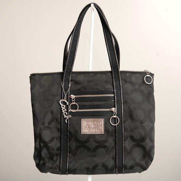 Coach Handbags - VTG‎ Coach Poppy Op Art Glam Y2K Black Metallic Large Tote Handbag Purse